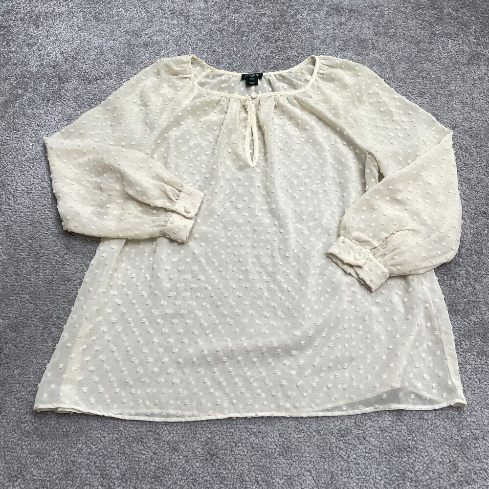 J. Crew Swiss Dot Sheer Peasant Blouse Womens XXS Ivory Keyhole Long Sleeve Top